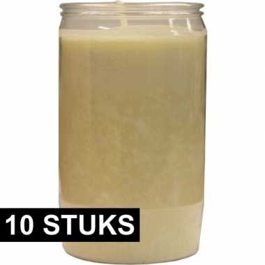 10x witte grafkaarsen/gedenklichten 7 x 15 cm 6 dagen