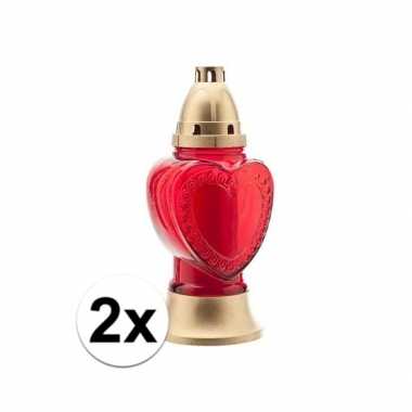 2x stuks grafkaarsjes met hartje 25 cm