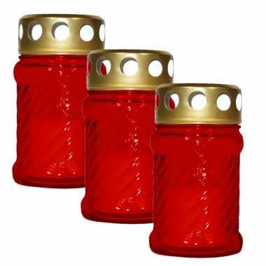 4x stuks grafkaarsen/gedenklichten met deksel rood 7 x 12 cm 10 uren brandtijd