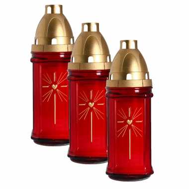 4x stuks grafkaarsen/gedenklichten met deksel rood 8 x 22 cm 3 dagen brandtijd
