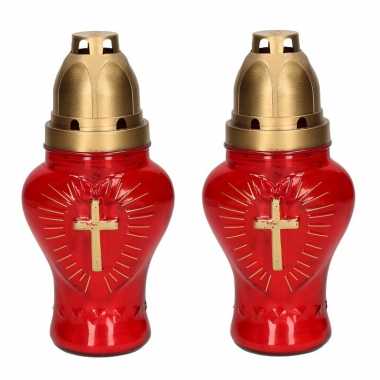 6x grafkaarsen hartje met gouden kruis 18 cm