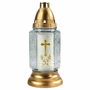 Grafkaars/gedenklicht met deksel wit/goud 11 x 24 cm 3 dagen brandtijd