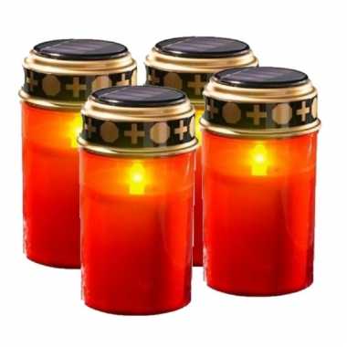 Set van 4x stuks rode solar grafkaars lichtjes 12 cm