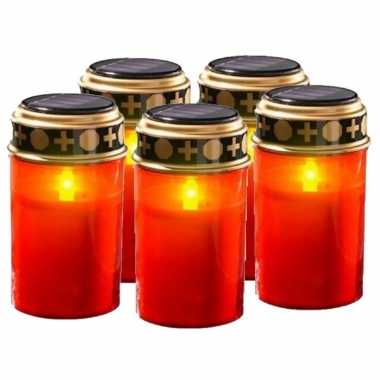 Set van 5x stuks rode solar grafkaars lichtjes 12 cm