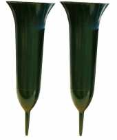 2x groene kunststof grafvazen 37 cm