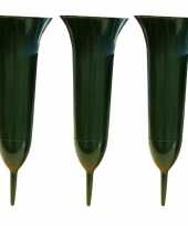 3x groene kunststof grafvazen 37 cm