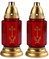 Set van 2x stuks horror decoratie grafkaars gedenklicht met deksel rood goud 11 x 24 cm 3 dagen bran